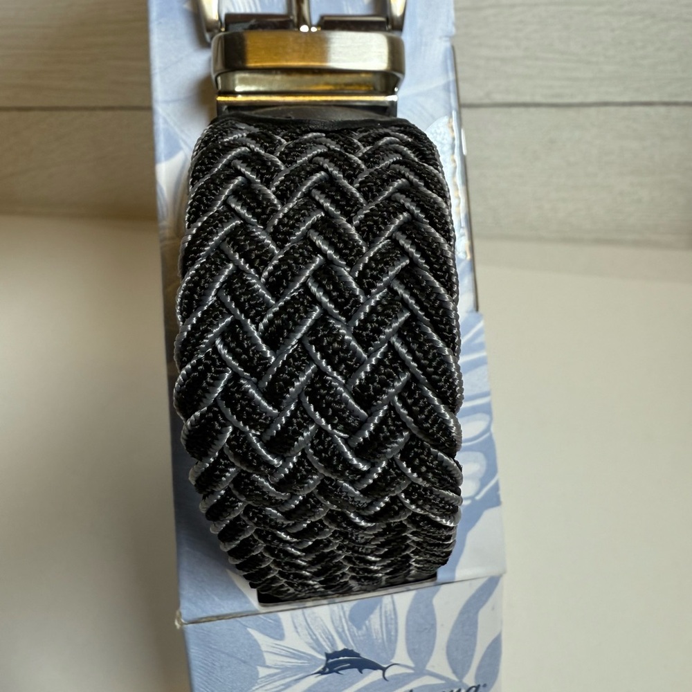 Tommy Bahama Black and gray Braided Reversible Belt with Silver Buckle L/XL - Picture 7 of 7